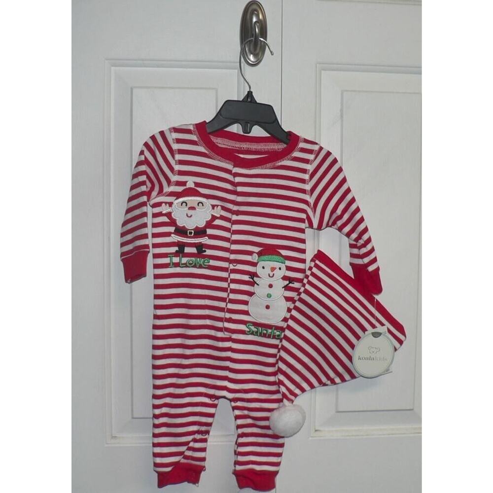 Koala Kids Long Sleeve Romper & Hat‎ in Red Goji berry Stripe 3-6M MSRP $30